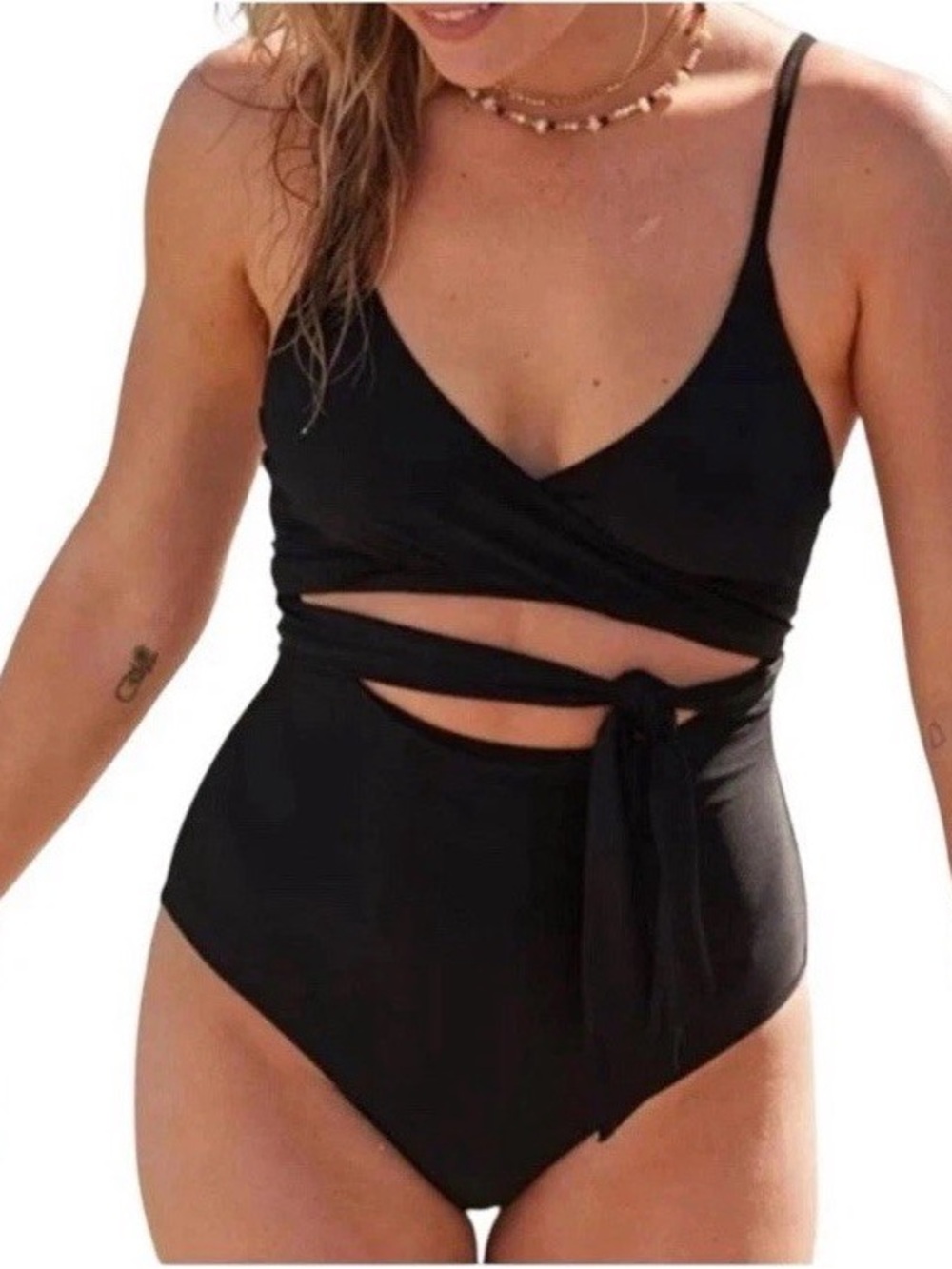 Aerie Black Tie-Waist One-Piece Swimsuit